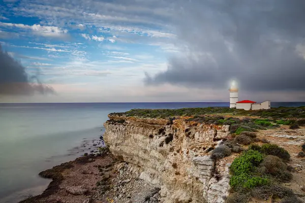 stock image Polente Lighthouse is located at the westernmost edge of Bozcaada and was built in 1861. Polente light is 32 meters high and can send its light up to 15 nautical miles or 28 kilometers.