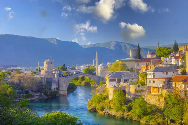 Historical Stari Mostar Bridge Neretva River Mostar Old Town Balkan — Stock Photo, Image