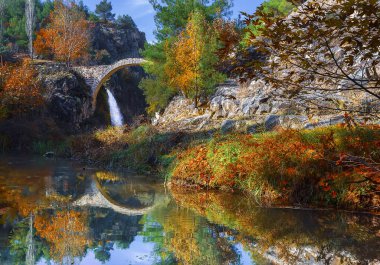 Turkey's waterfalls and rivers. Historic stone bridge and waterfall. Clandras bridge and Clandras waterfall. Usak , Turkey