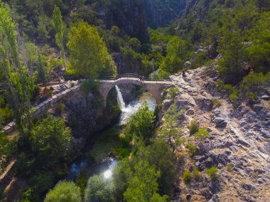 Turkey's waterfalls and rivers. Historic stone bridge and waterfall. Clandras bridge and Clandras waterfall. Usak , Turkey