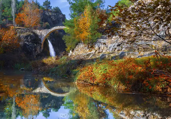 Turkey's waterfalls and rivers. Historic stone bridge and waterfall. Clandras bridge and Clandras waterfall. Usak , Turkey