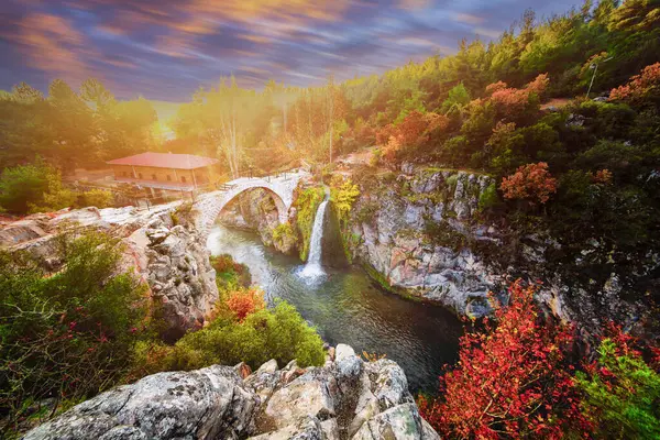 Turkey's waterfalls and rivers. Historic stone bridge and waterfall. Clandras bridge and Clandras waterfall. Usak , Turkey