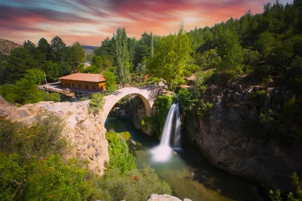 Turkey's waterfalls and rivers. Historic stone bridge and waterfall. Clandras bridge and Clandras waterfall. Usak , Turkey
