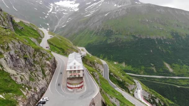 Utsikt Över Hotel Belvedere Furka Pass Schweiz — Stockvideo