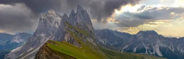 Wonderful Landscape Dolomites Alps Odle Mountain Range Seceda Peak Dolomites Stock Photo