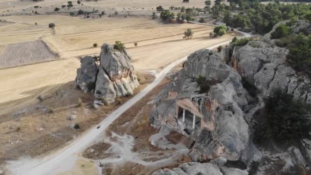 Tekintse Meg Kőzetképződmények Ősi Szikla Sírok Phrygian Völgy Ismert Mint — Stock videók
