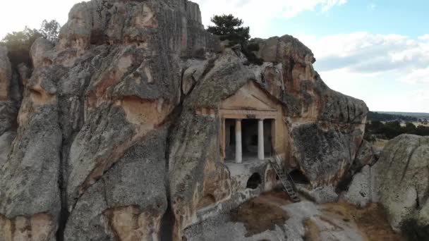View Rock Formations Ancient Rock Tombs Phrygian Valley Also Known — Stock Video