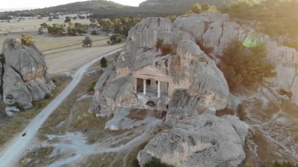 Tekintse Meg Kőzetképződmények Ősi Szikla Sírok Phrygian Völgy Ismert Mint — Stock videók