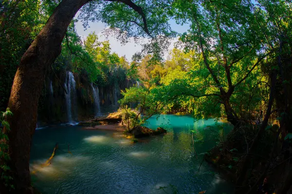 Beautiful Waterfalls Emerald Water Deep Green Forest Kursunlu Natural Park Foto Stock Royalty Free