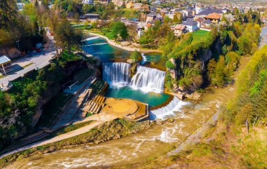 Historical Jajce town in Bosnia and Herzegovina, famous for the spectacular Pliva waterfall clipart