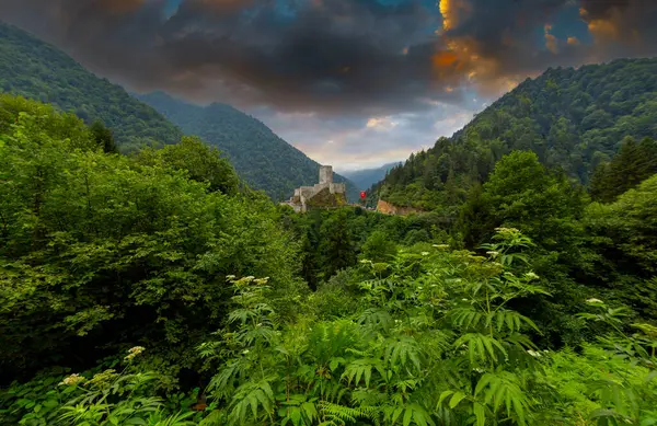 stock image Historical Zilkale (Zil Kale) Castle located in Camlhemsin, Rize and Kackar Mountains in the background