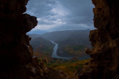 View of the historical Palu Castle. The castle built on the rock dates from the Urartian period. It was built by the Urartian king Menuas. Elazig, Trkiye. clipart