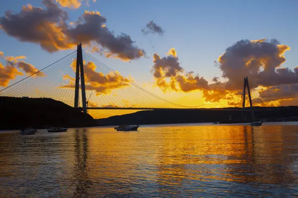 stock image Yavuz Sultan Selim Bridge in Istanbul, Turkey. 3rd bridge of Istanbul Bosphorus with blue sky.