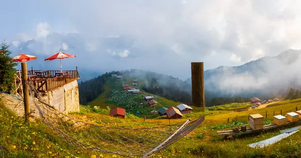 stock image POKUT PLATEAU panoramic view with Kackar Mountains. This plateau located in Camlihemsin district of Rize province. Kackar Mountains region.