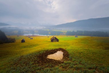 Panorama of lake Geroldsee in the Alps of Bavaria on a summer morning clipart