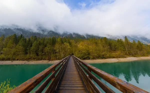 stock image Stitched Panorama of lake plansee Austria