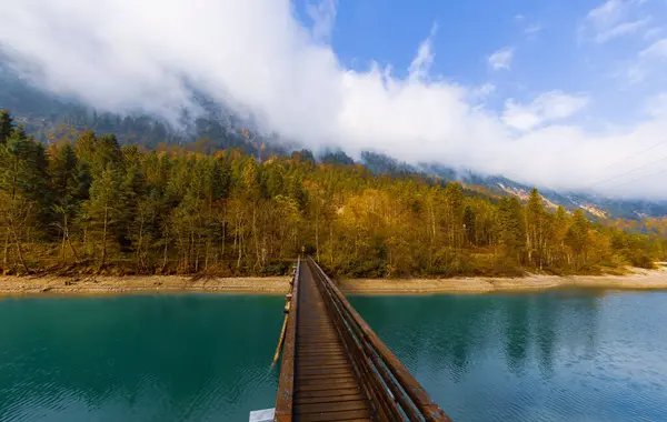 stock image Stitched Panorama of lake plansee Austria