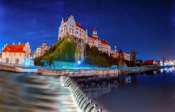 stock image Germany- Baden-Wurttemberg- Sigmaringen- View of Sigmaringen Castle at dusk