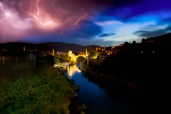 stock image The old bridge and river in city of Mostar