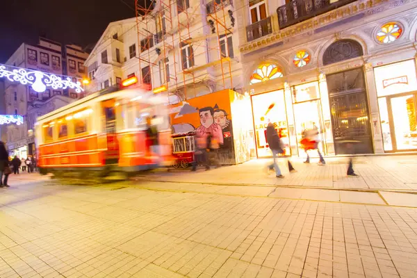 Stock image view of the historic tram line T2, dating back to the 50s, which connects Tunel with Taksim Square, in Istanbul