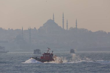 İstanbul 'un yeni ve eski tarihi feribotları bu güzel manzarayla birlikte ilerliyor