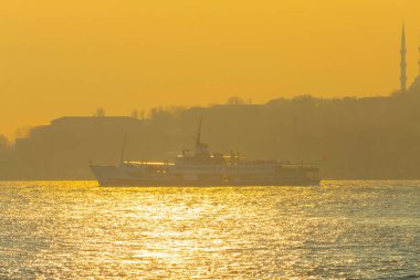 İstanbul 'un yeni ve eski tarihi feribotları bu güzel manzarayla birlikte ilerliyor