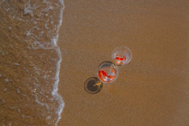 Akvaryumdaki balıklar deniz kenarında