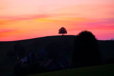 Güzel köy Hirzel Green Meadows Çiftlik Alanları Yamaçlar Canton Zug İsviçre 