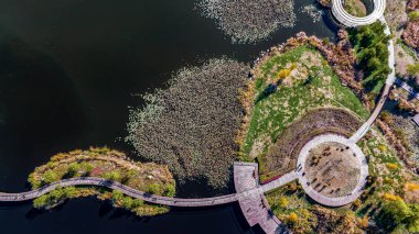 Çin Changchun 'daki Nanxi Wetland Park' ın sonbahar manzarası.