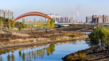 Çin Changchun 'daki Nanxi Wetland Park' ın sonbahar manzarası.