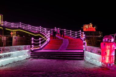 Çin Changchun Buzu ve Kar Xintiandi Buzu ve Kar Heykelleri ve Gece Işığı Manzarası
