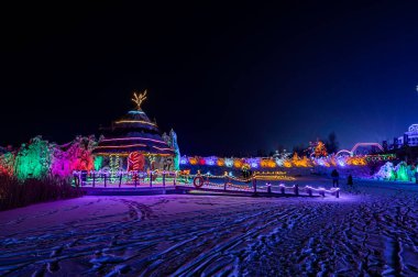 Çin Changchun Buzu ve Kar Xintiandi Buzu ve Kar Heykelleri ve Gece Işığı Manzarası