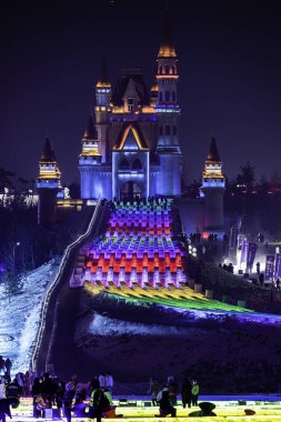 Çin Changchun Buzu ve Kar Xintiandi Buzu ve Kar Heykelleri ve Gece Işığı Manzarası