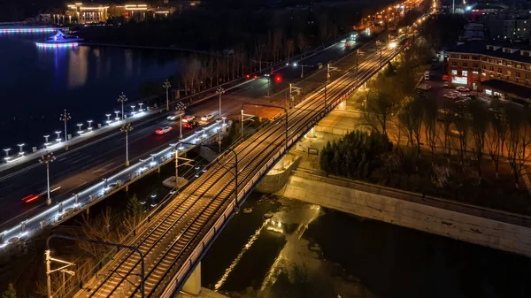 Nachtszene Des Eisenbahntransports Changchun China — Stockfoto