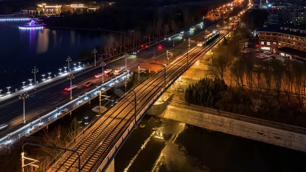 Ночная Сцена Железнодорожного Транзита Чанчуне Китай — стоковое фото