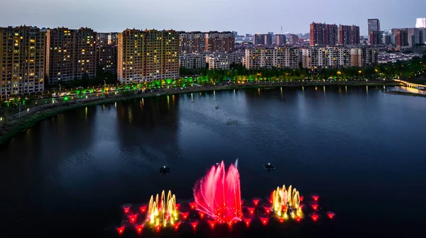 Color Music Fountain Night Widok Nanxi Wetland Park Changchun Chiny — Zdjęcie stockowe