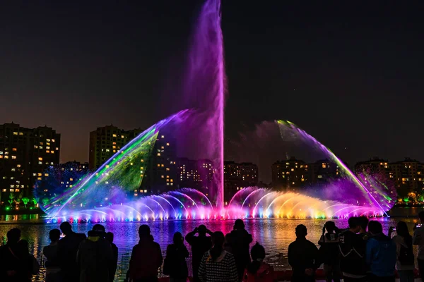 Fontaine Musique Couleur Vue Nuit Parc Des Zones Humides Nanxi — Photo