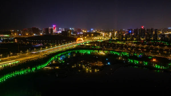 Vista Nocturna Del Parque Humedales Nanxi Changchun China Verano — Foto de Stock