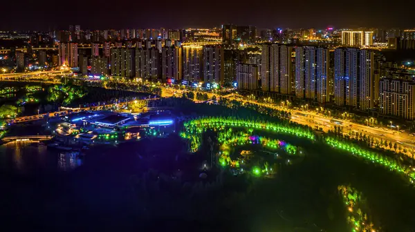Vista Nocturna Del Parque Humedales Nanxi Changchun China Verano —  Fotos de Stock