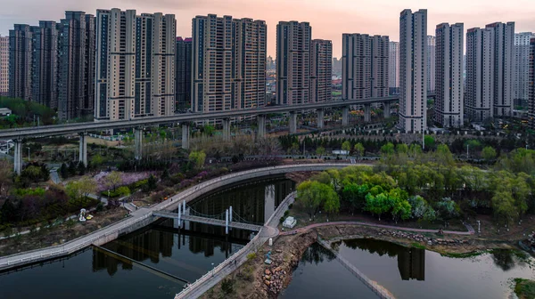 Krajobraz Budynków Wzdłuż Rzeki Yitong Changchun Chiny — Zdjęcie stockowe