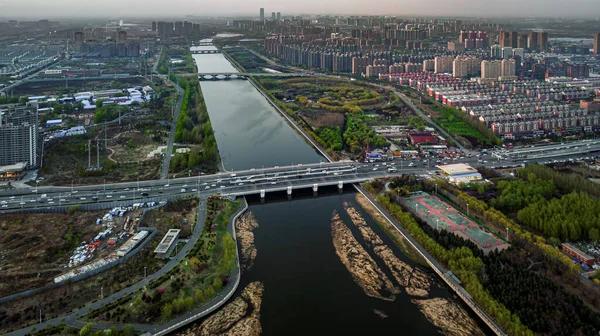 Paisaje Edificios Largo Del Río Yitong Changchun China —  Fotos de Stock