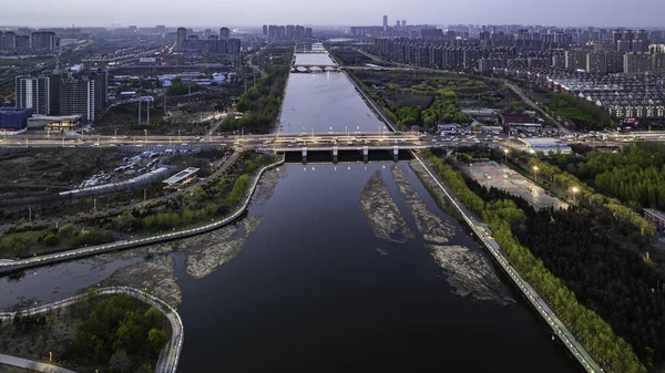 Paisagem Edifícios Longo Rio Yitong Changchun China — Fotografia de Stock