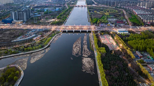 Paisagem Edifícios Longo Rio Yitong Changchun China — Fotografia de Stock