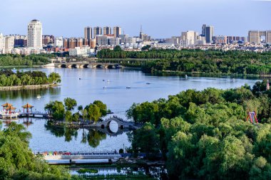 Nanhu Park 'ın Changchun, Çin' deki manzarası.