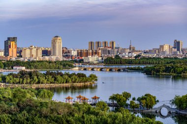 Nanhu Park 'ın Changchun, Çin' deki manzarası.