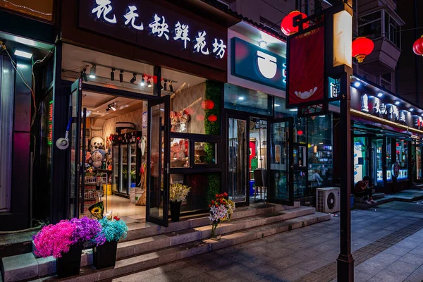 Night Scene Pedestrian Street Chongqing Hutong Changchun China — Stock Photo, Image