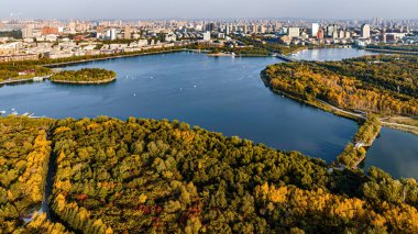 Çin, Changchun 'daki Nanhu Park' ın sonbahar manzarası