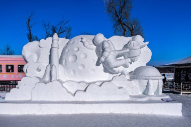 Kar Heykeli-Kış Sahnesi Jingyuetan Ulusal Orman Parkı, Changchun, Çin