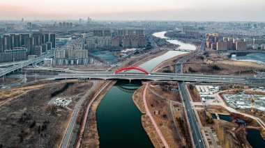Nanxi Wetland Park manzarası Changchun, Çin 'de ilkbaharın başında