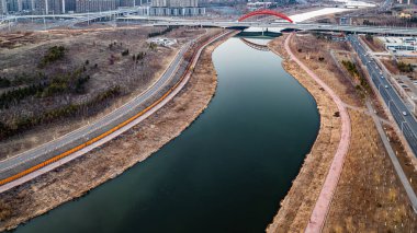 Nanxi Wetland Park manzarası Changchun, Çin 'de ilkbaharın başında